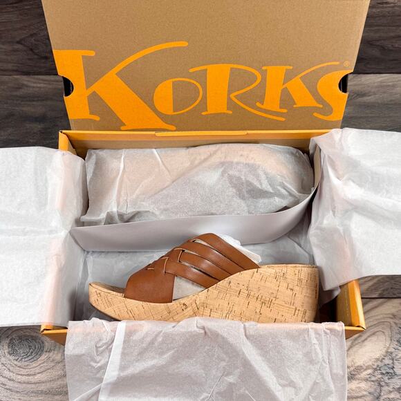 NIB Korks by Kork-Ease Noelle 8M Comfort Wedge Slide Sandals Light Brown PU - Picture 8 of 9